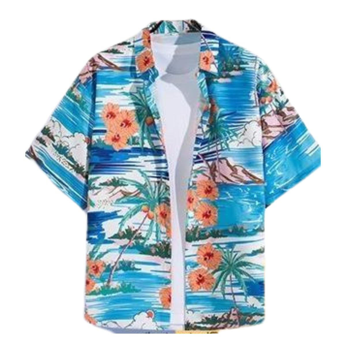 Hawaii Party Blouse โ Blauw met Oranje Bloemen โ Heren