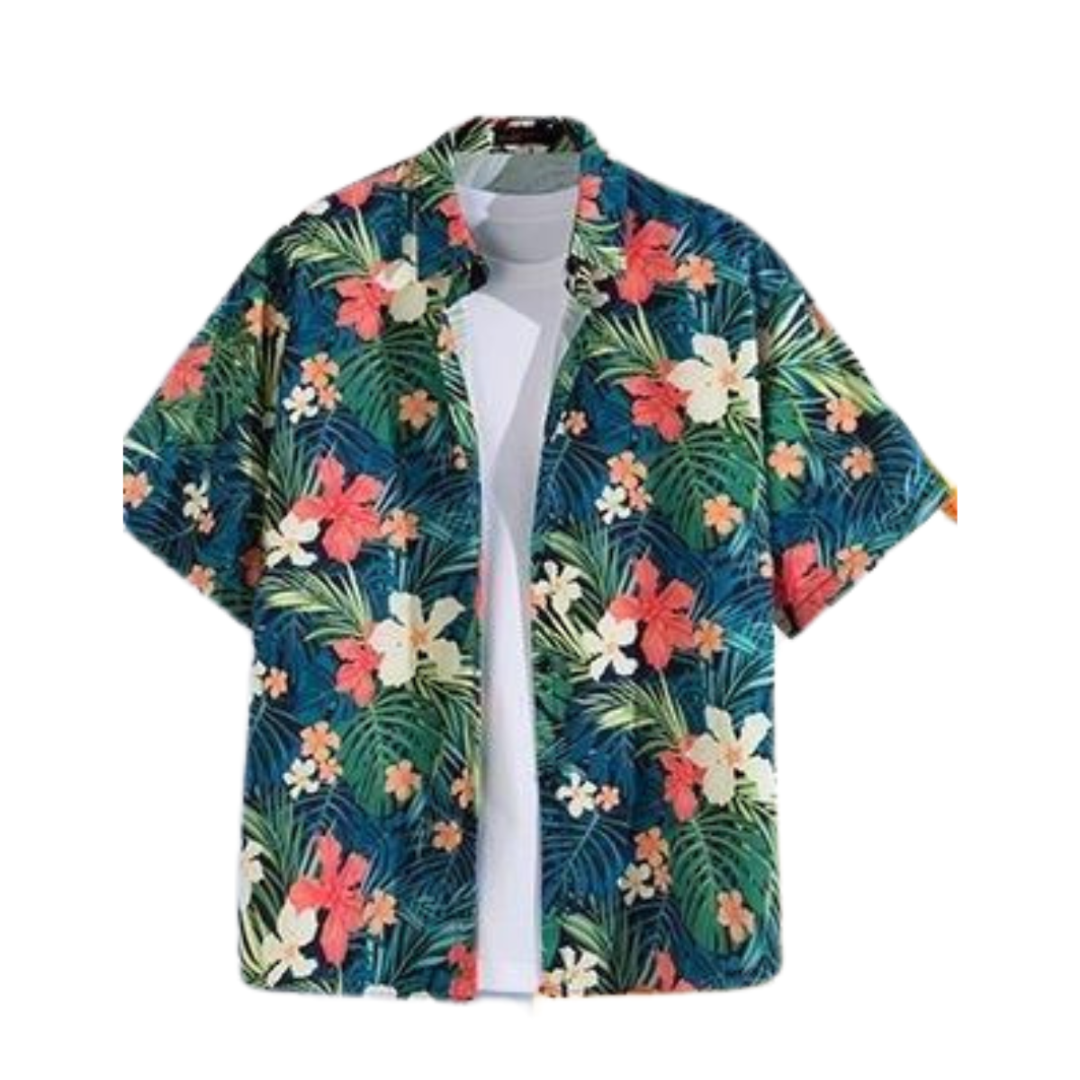 Hawaii Party Blouse โ Donkerblauw met Wit/Roze Bloemen โ Heren