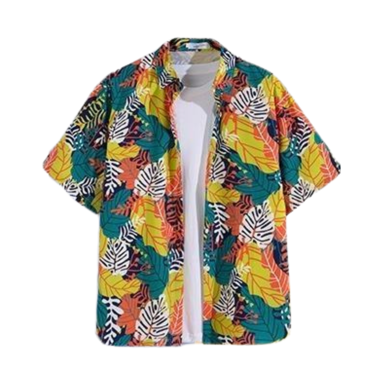 Hawaii Party Blouse โ Groen/Geel/Wit met Bladeren โ Heren