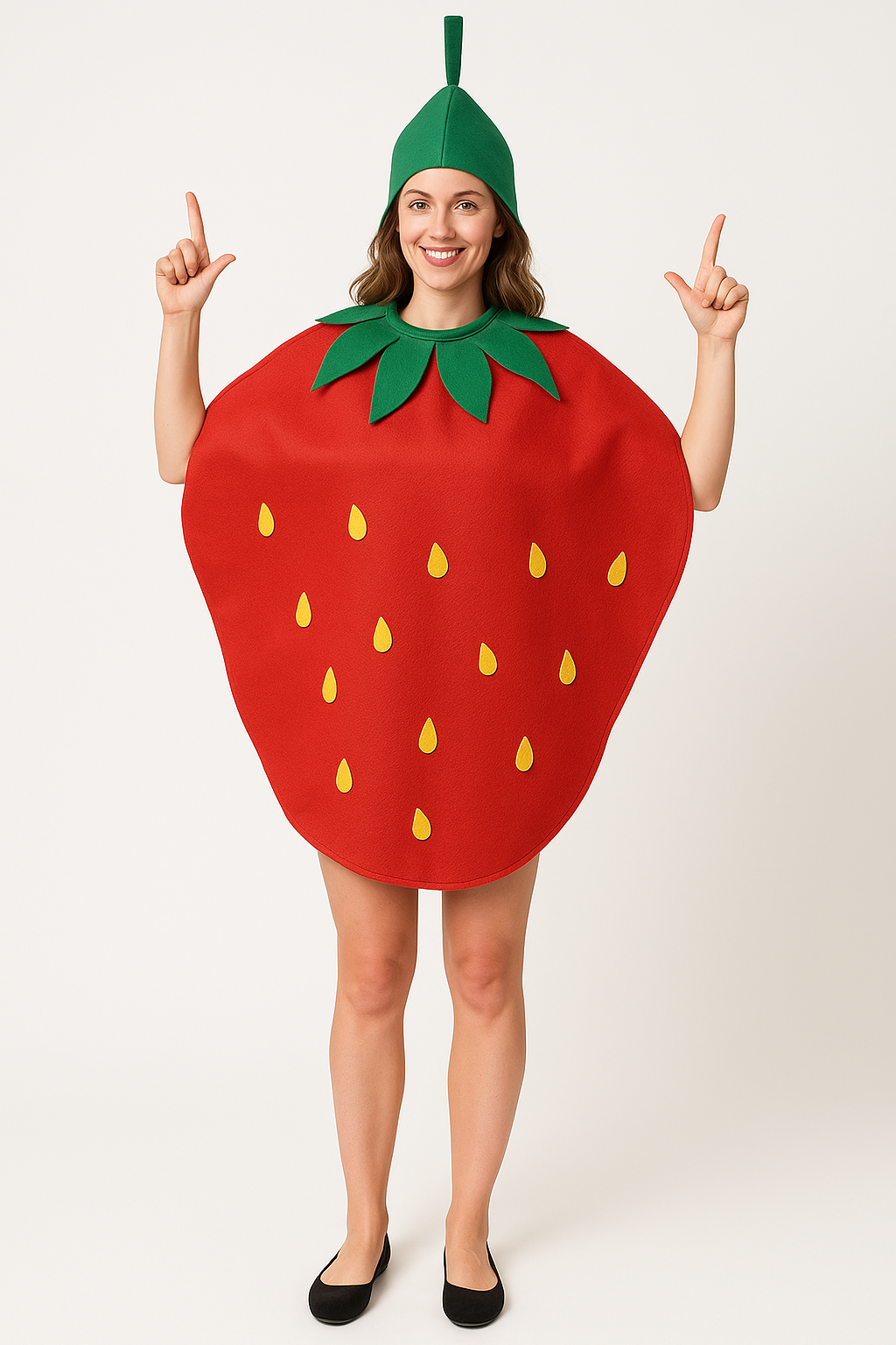 Aardbeien Kostuum Dames – Maat S – 2-Delige Fruit Kostuumset met Hoofddeksel