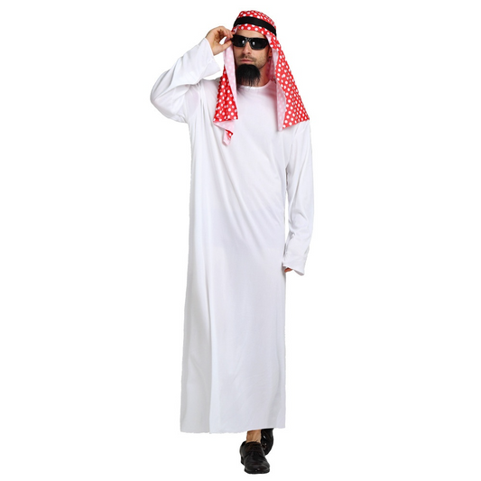 Arabische Prins Kostuum – Witte Onesie met Hoofddoek - Heren
