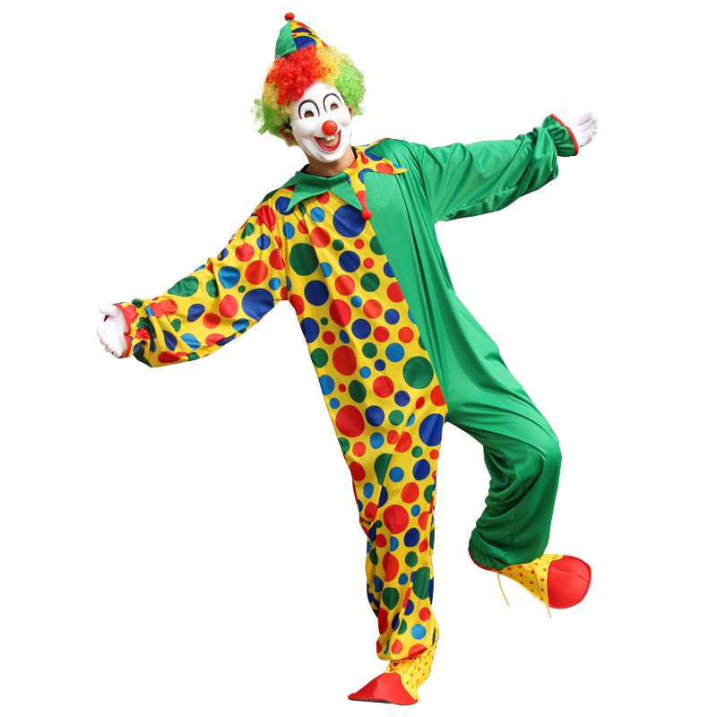 Groene Gestipte Clown Jumpsuit โ 2-Delige Verkleedset voor Heren met Hoed