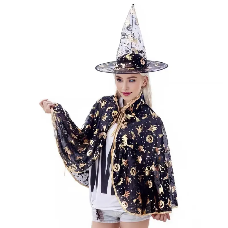 Zwarte Heksen Cape & Hoed Set – Klassieke Verkleedset voor Halloween & Themafeestjes