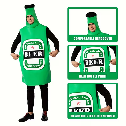 Bierfles Kostuum Volwassenen – Groen Party Outfit (Maat M) – Hilarisch Bierkostuum voor Carnaval, Feestjes & Oktoberfest