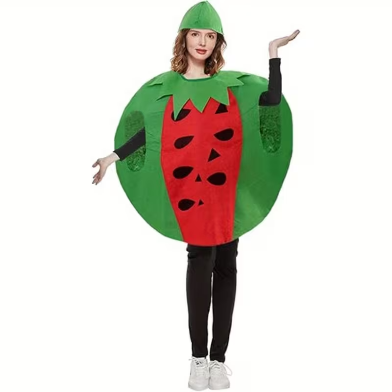 Watermeloen Kostuum – 2-Delige Set met Hoofddeksel – Maat S – Speels Fruitpak voor Carnaval & Themafeesten