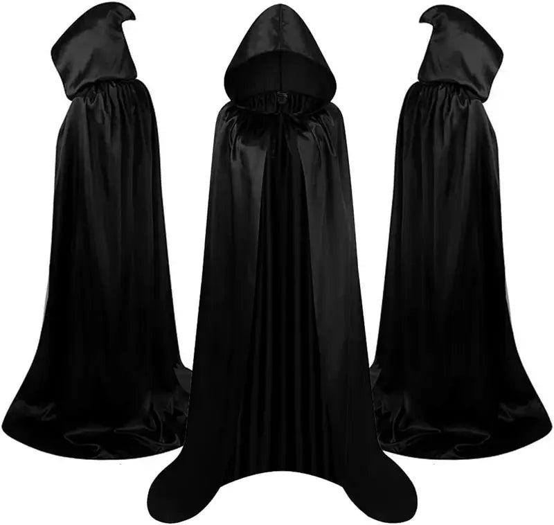 Zwarte Kapmantel - Halloween – Verkleedcape met Kap – Licht Doorschijnend - Unisex