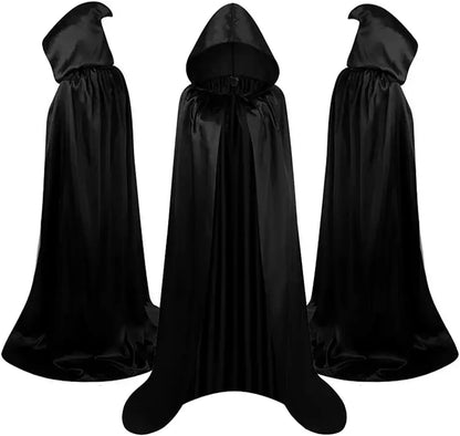Zwarte Kapmantel - Halloween – Verkleedcape met Kap – Licht Doorschijnend - Unisex