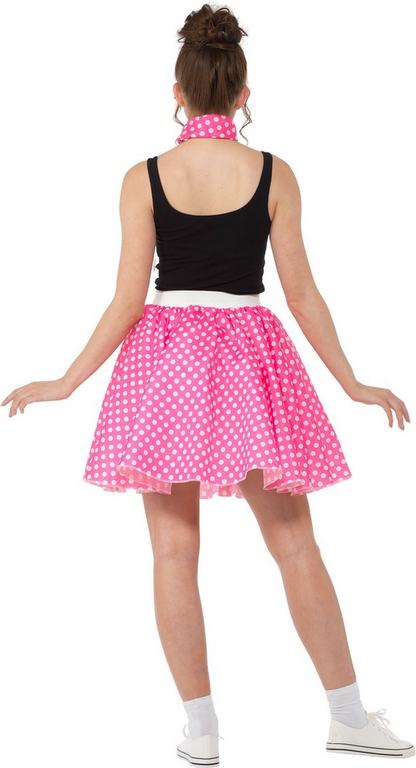 Jaren 50 Polkadot Rok & Sjaaltje – Donkerroze 2-delig Dames