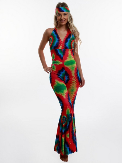 Tie-dye Jumpsuit Dames – Luxe 70’s Look Carnaval & Halloween