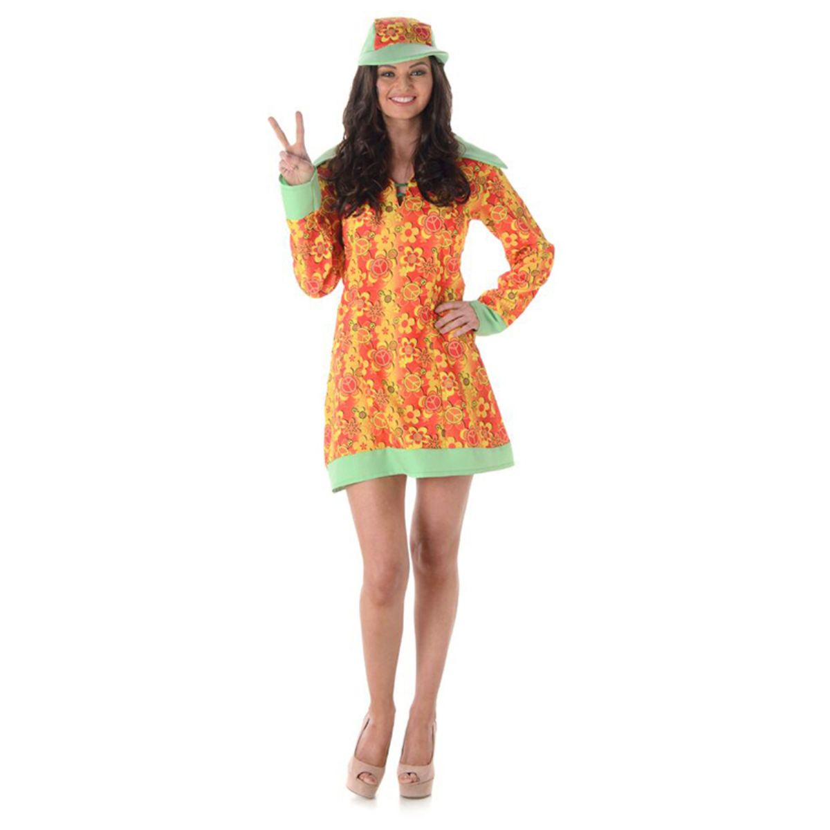 Groovy Girl 60s Kostuum Dames – Flower Power Jurk 2-delig