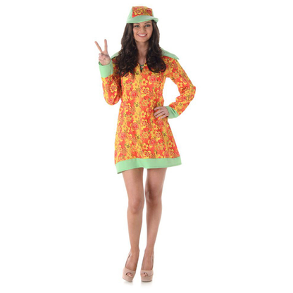 Groovy Girl 60s Kostuum Dames – Flower Power Jurk 2-delig