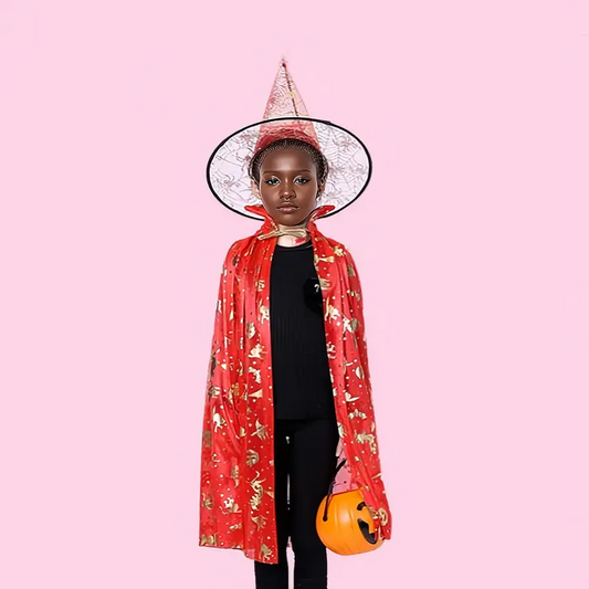 Rode Heksen Cape & Hoed Set – Magische Verkleedset voor Halloween & Themafeestjes